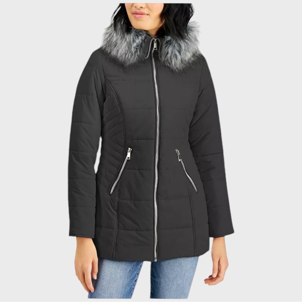 Maralyn & Me Juniors' Faux-Fur-Trim Hooded Puffer Coat M NWT